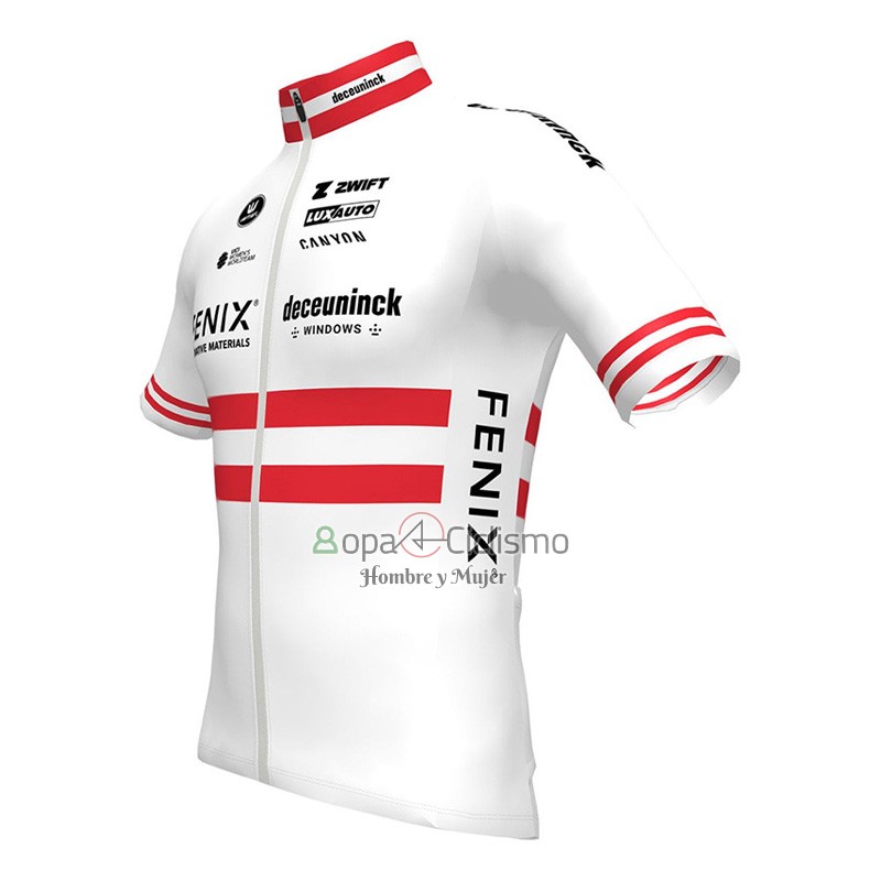 Deceuninck Quick Step Ropa Ciclismo Culotte Corto 2023 Mangas Cortas Blanco Rojo